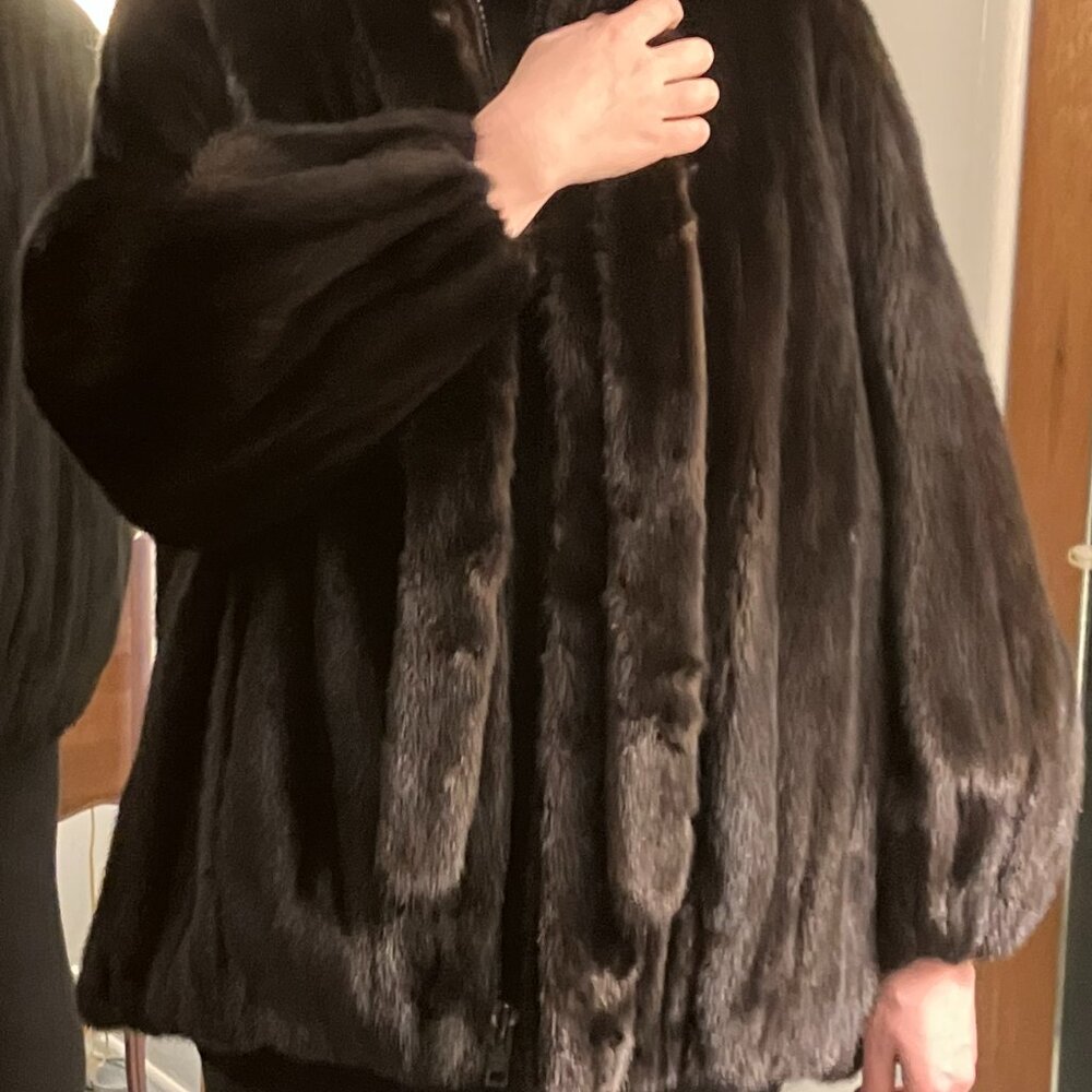 Vintage Ben-Ric Black Real Ranch Mink Half-length Jacket Scarf attached like new - Picture 3 of 8